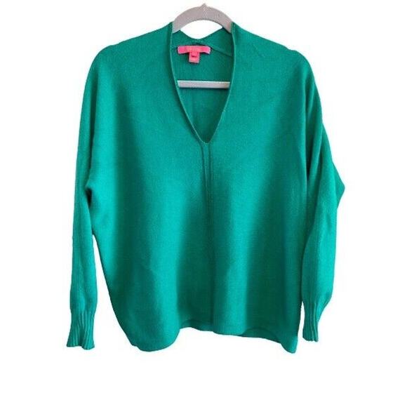 Lilly Pulitzer Sevie Relaxed Fit V-neck Green Sweater Sz M - Picture 2 of 10